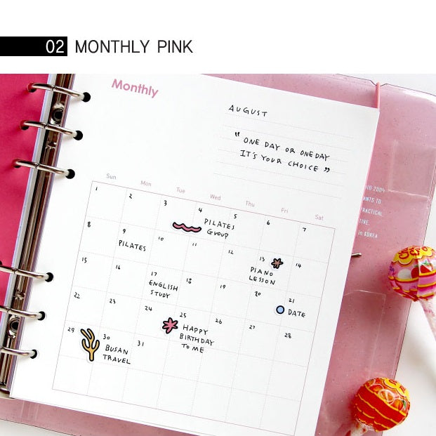 Jam Studio A6 Wide Planner Refill - 02 Monthly Pink