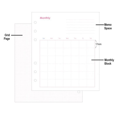 Jam Studio A6 Wide Planner Refill - 02 Monthly Pink