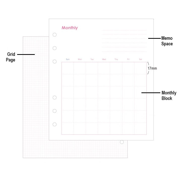 Jam Studio A6 Wide Planner Refill - 02 Monthly Pink