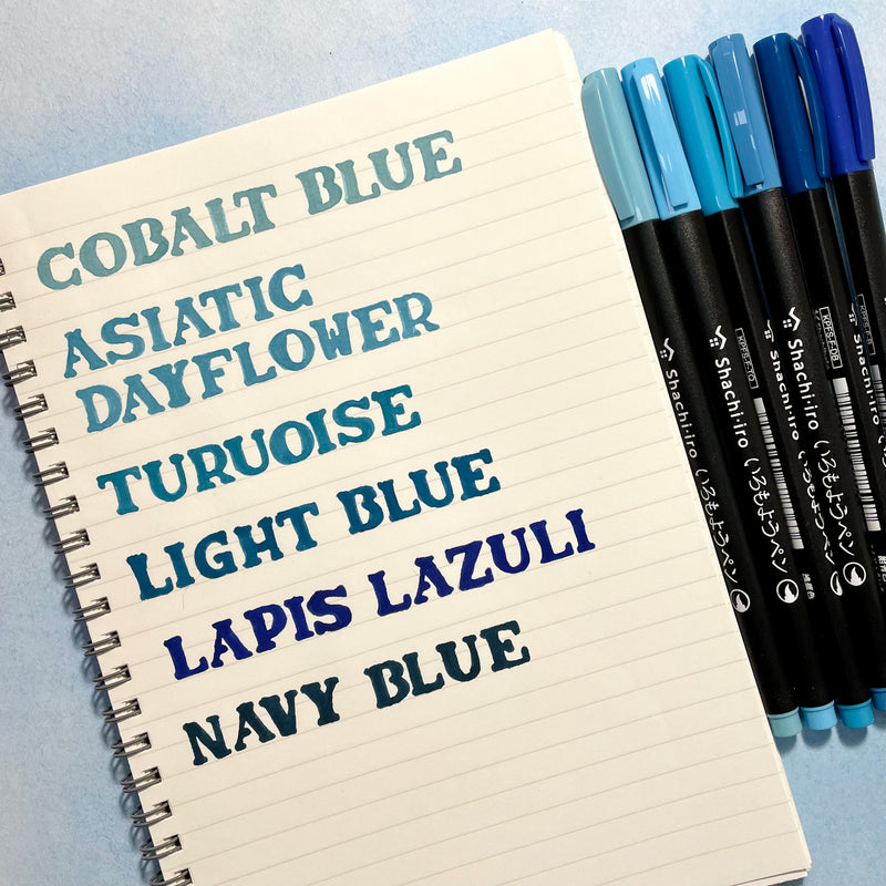 Shachihata Iromoyo Water-Based Colour Brush Pens - Blue Series