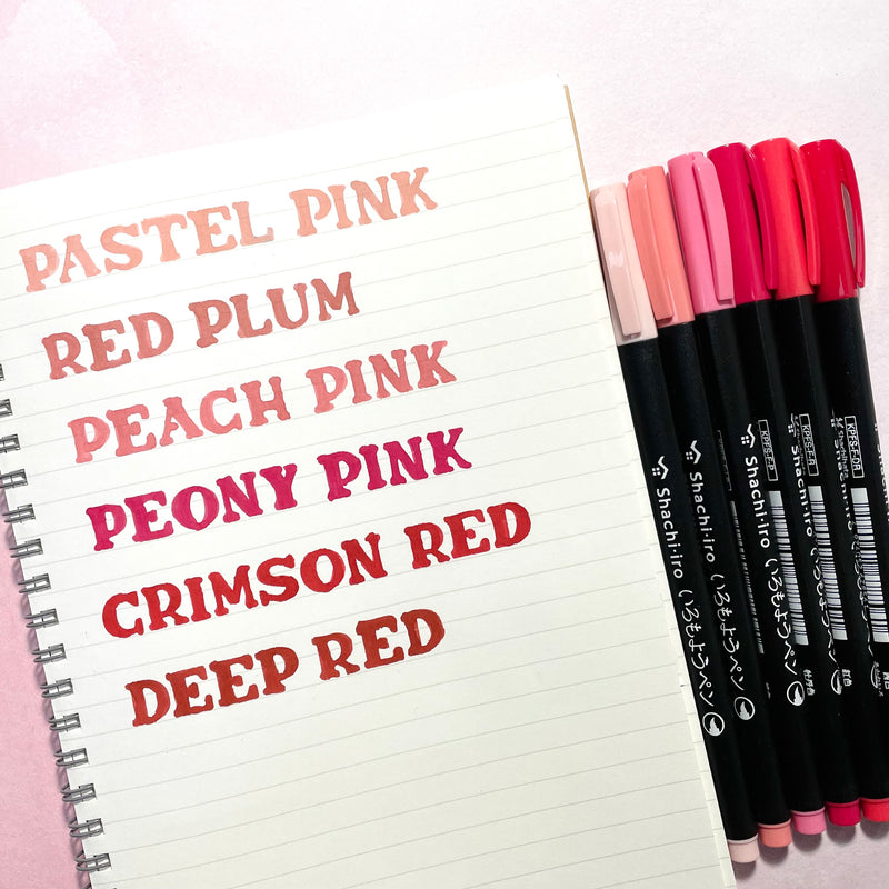 Shachihata Iromoyo Water-Based Colour Brush Pens - Red & Pink Series