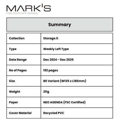 Mark's 2025 B6 Weekly Left Planner - Storage it