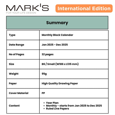 [International Edition] Mark's 2025 Notebook Calendar - Small (B6 Variant)