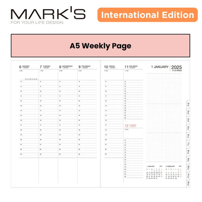 [International Edition] Mark's 2025 A5 Weekly Vertical Planner Diary - Colour