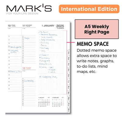 [International Edition] Mark's 2025 A5 Weekly Vertical Planner Diary - Colour