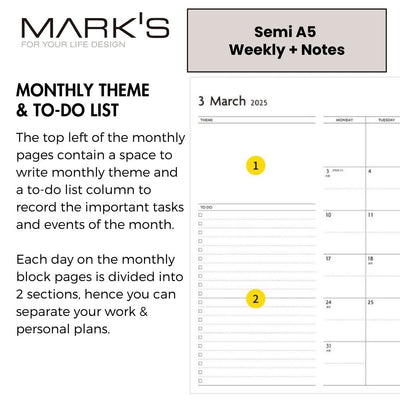 Mark's 2025 EDiT Semi A5 Weekly + Notes Planner Refill