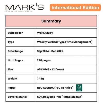 [International Edition] Mark's 2025 A5 Weekly Vertical Planner Diary - Cat