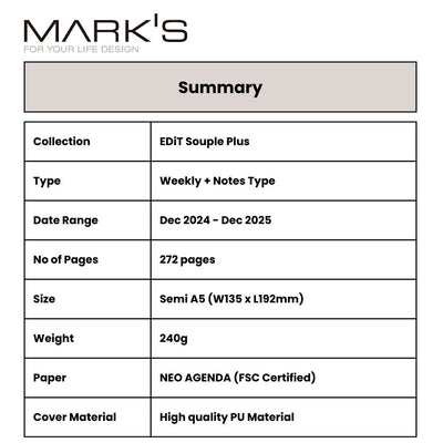 Mark's 2025 EDiT Semi A5 Weekly + Notes Planner - Souple Plus