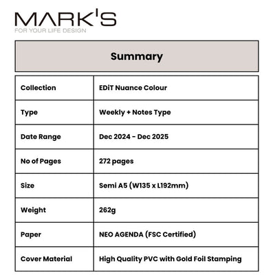 Mark's 2025 EDiT Semi A5 Weekly + Notes Planner - Nuance Colour