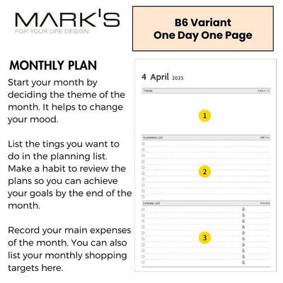 Mark's 2025 EDiT B6 One Day One Page Planner - Souple