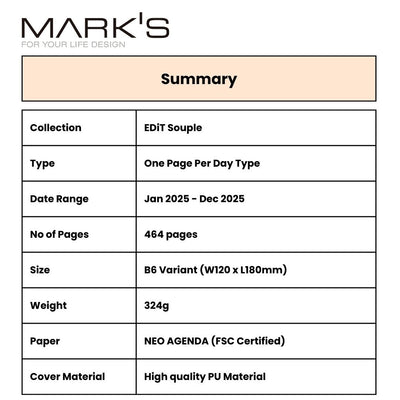 Mark's 2025 EDiT B6 One Day One Page Planner - Souple Cartonne