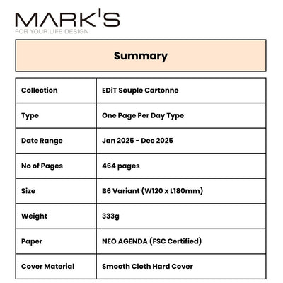 Mark's 2025 EDiT B6 One Day One Page Planner - Souple Cartonne