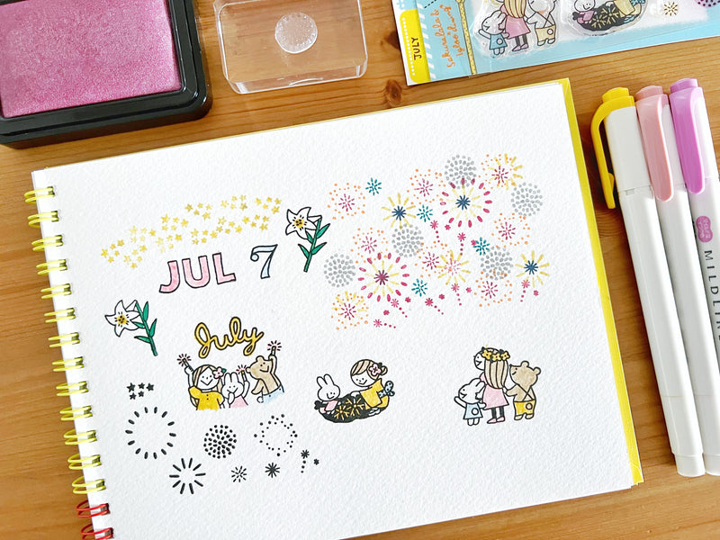 [LIMITED EDITION} Sakuralala x Igloo*Dining* 365™ Clear Stamps - July Set with Washi Sheets