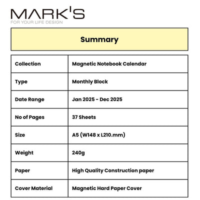 Mark's 2025 A5 Desktop Magnet Notebook Calendar