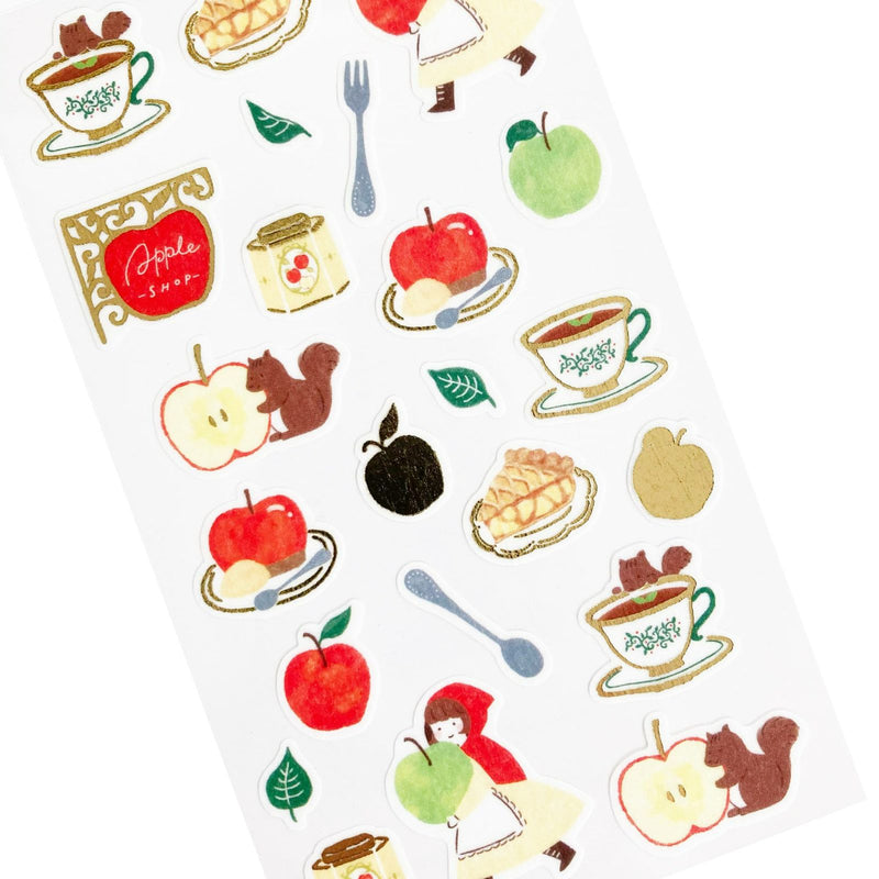 Furukawa Paper Works Little Girl Shopkeepers Collection Sticker Sheet with Gold Foil - Apple Shop