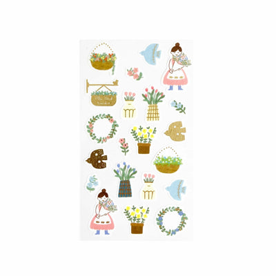 Furukawa Paper Works Little Girl Shopkeepers Collection Sticker Sheet with Gold Foil - Blue Bird Garden