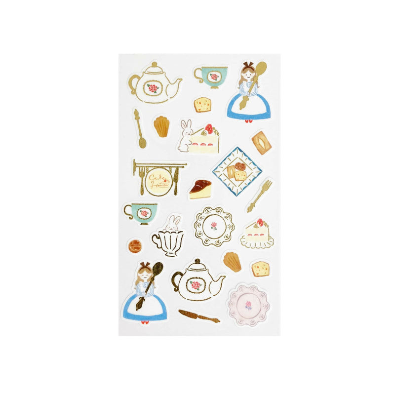 Furukawa Paper Works Little Girl Shopkeepers Collection Sticker Sheet with Gold Foil - Cake House