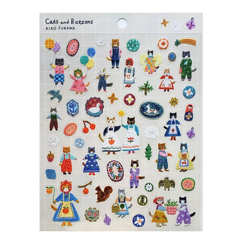 Cozyca Products x Aiko Fukawa Clear Sticker - Cats and Buttons