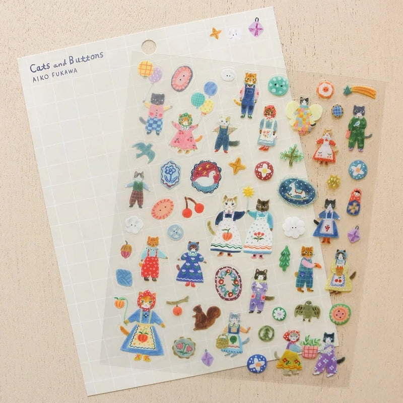 Cozyca Products x Aiko Fukawa Clear Sticker - Cats and Buttons