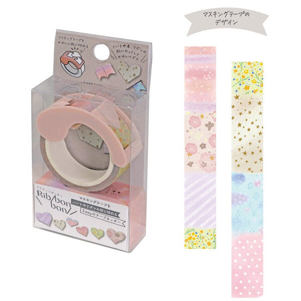 Kutsuwa Ribbon Bon Washi Tape with 3 Way Cutter - Heart