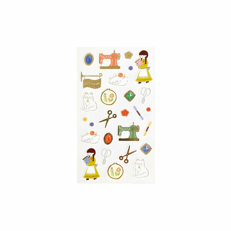 Furukawa Paper Works Little Girl Shopkeepers Collection Sticker Sheet with Gold Foil - Glittering Handicraft Shop