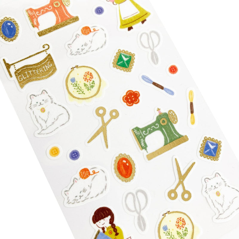 Furukawa Paper Works Little Girl Shopkeepers Collection Sticker Sheet with Gold Foil - Glittering Handicraft Shop