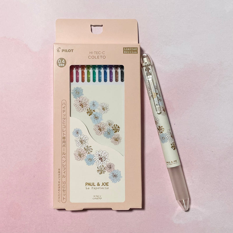 Paul & Joe La Papeterie x Pilot Hi-Tec C Coleto 4 Colour Ballpoiint Pen Barrel with 10 Colours Refill Set - Chrysantheme Ivory