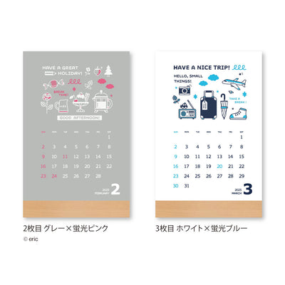 Shinnippon x Eric 2025 Monthly Desktop Calendar with Wooden Base - Neon