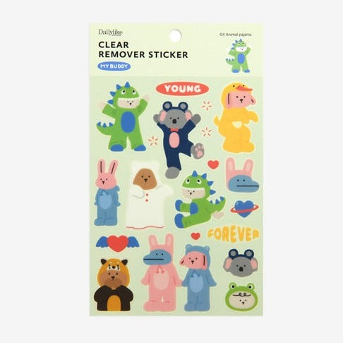Dailylike My Buddy Clear Remover Sticker - 04 Animal Pajama