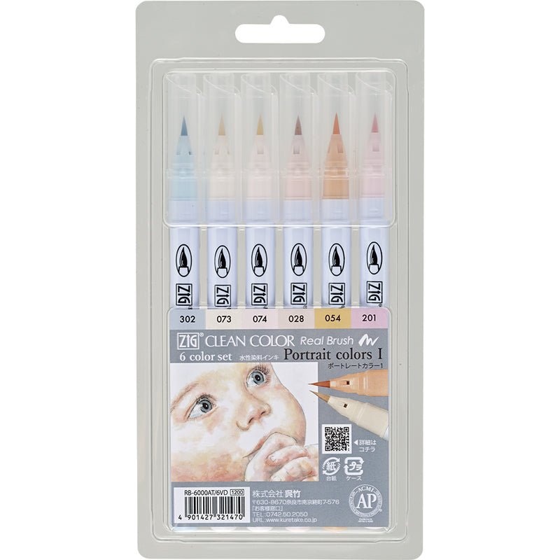 Kuretake ZIG CLEAN COLOUR Real Brush 6 Colour Set - Portrait Colours